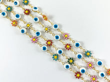 Load image into Gallery viewer, 18K Gold Plated Enamel Plated Copper Multicolor Daisy Flower with Evil Eye Chain
