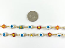 Load image into Gallery viewer, 18K Gold Plated Enamel Plated Copper Multicolor Daisy Flower with Evil Eye Chain
