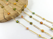 Load image into Gallery viewer, 18K Gold Plated Enamel Plated Copper Multicolor Daisy Flower with Paperclip Chain
