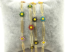 Load image into Gallery viewer, 18K Gold Plated Enamel Plated Copper Multicolor Daisy Flower with Paperclip Chain
