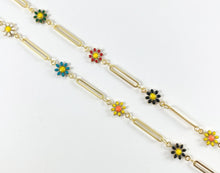 Load image into Gallery viewer, 18K Gold Plated Enamel Plated Copper Multicolor Daisy Flower with Paperclip Chain
