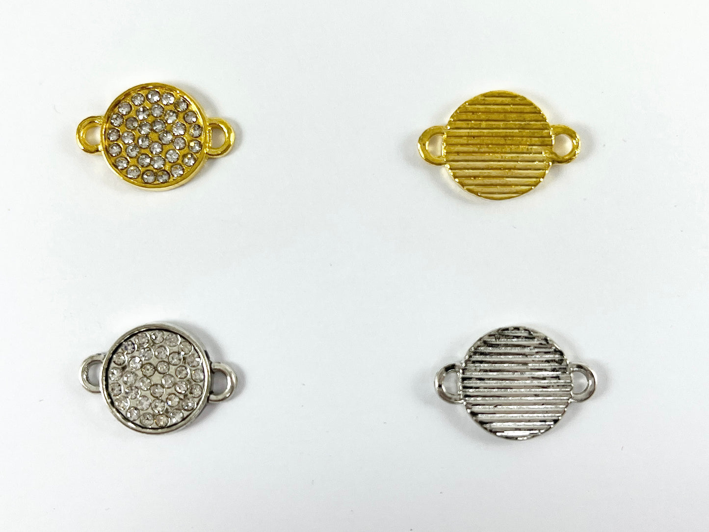 13mm Pewter Rhinestone Coin Connector Bezel 2 Loop Charm Available in Bronze, Copper, Gold, Silver and Gunmetal, Clear and Clear AB