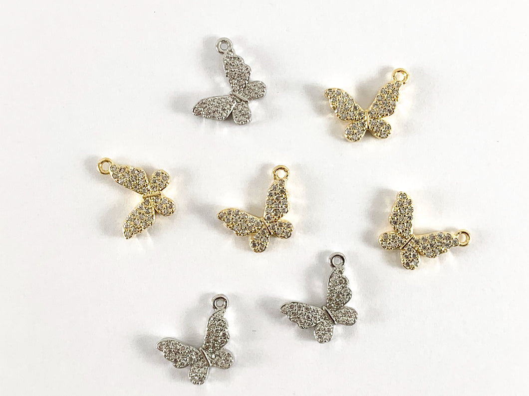 18K Gold Plated CZ Pave Butterfly Charms 5pcs