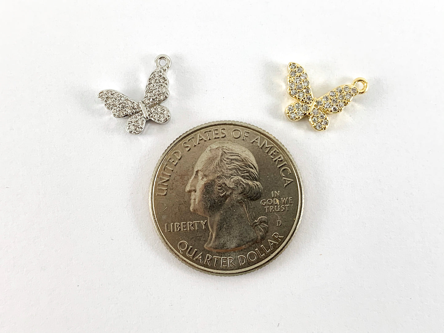 18K Gold Plated CZ Pave Butterfly Charms 5pcs