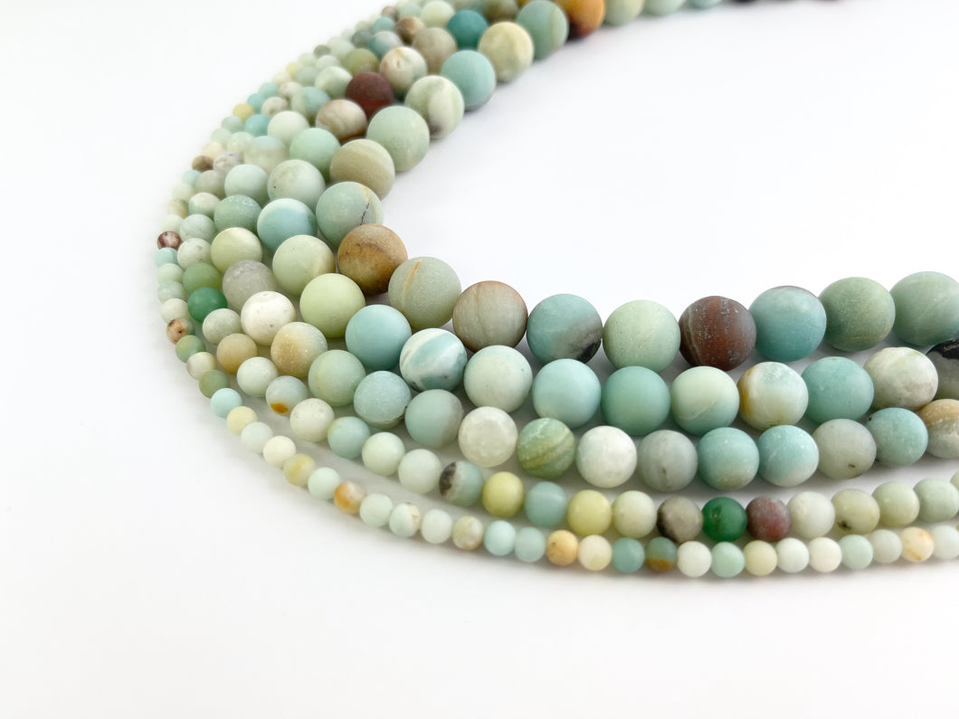 High Quality Matte Amazonite Round Smooth Natural Blue Brown Frosted Stone Beads 14