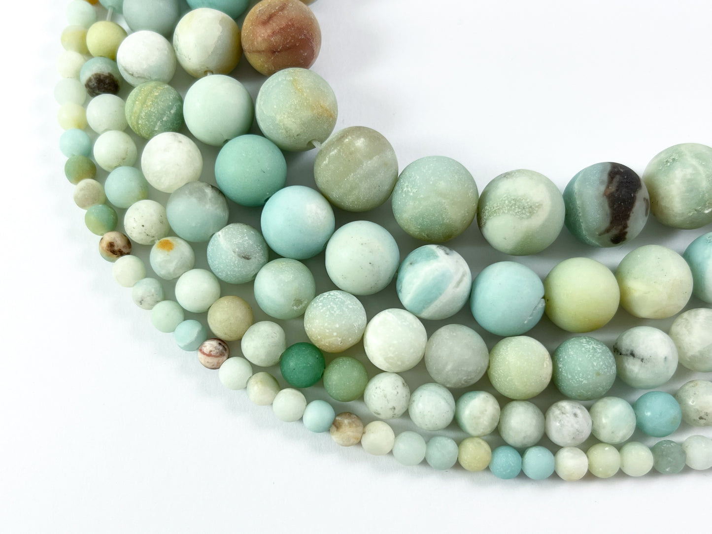 High Quality Matte Amazonite Round Smooth Natural Blue Brown Frosted Stone Beads 14"-15"