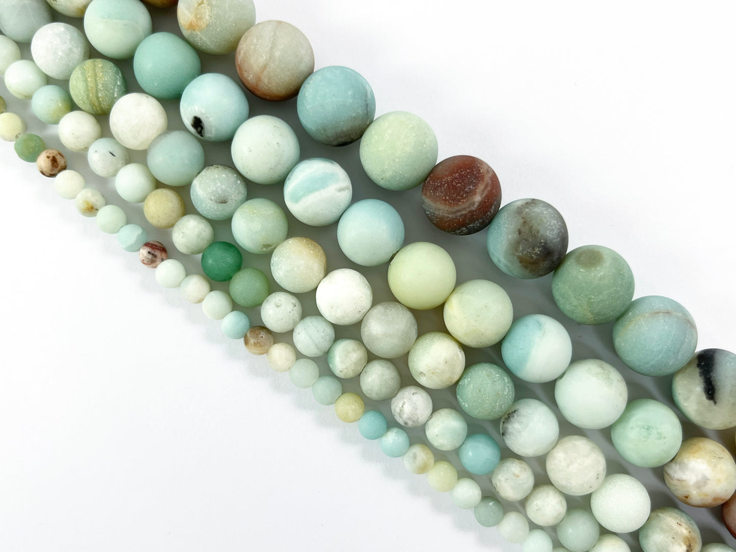 High Quality Matte Amazonite Round Smooth Natural Blue Brown Frosted Stone Beads 14"-15"