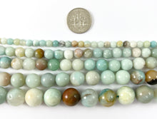 Load image into Gallery viewer, High Quality Amazonite Round Smooth Natural Blue Brown Stone Beads 4-12MM 14&quot;-15&quot;
