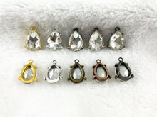 Load image into Gallery viewer, 16x18mm Pewter Rhinestone Teardrop Bezel Crystal Glass Charm Available in Bronze, Copper, Gold, Silver and Gunmetal, Clear and Clear AB
