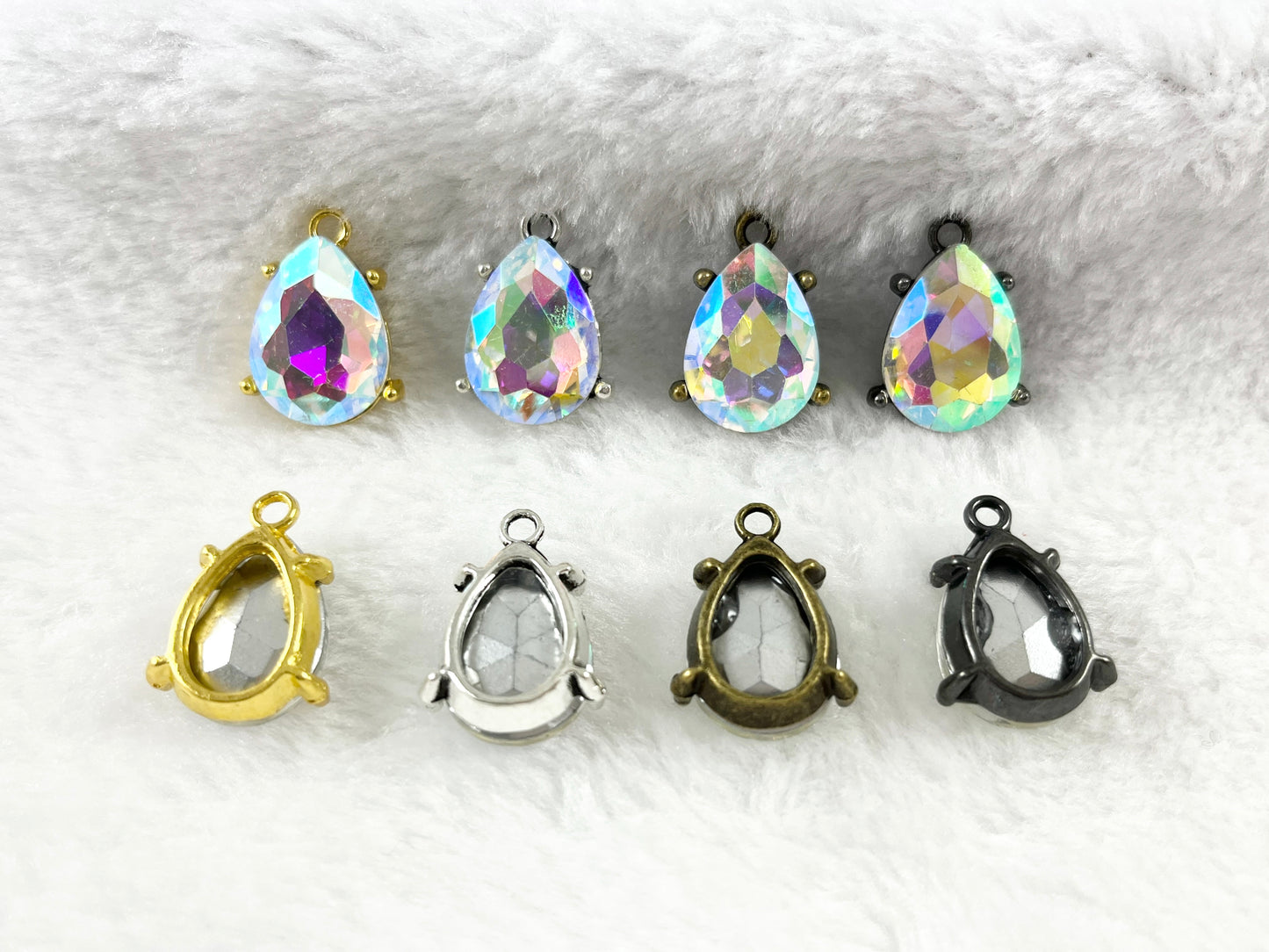 16x18mm Pewter Rhinestone Teardrop Bezel Crystal Glass Charm Available in Bronze, Copper, Gold, Silver and Gunmetal, Clear and Clear AB