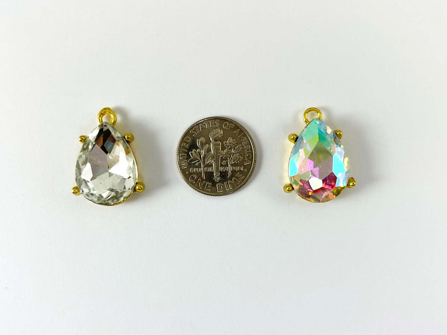 16x18mm Pewter Rhinestone Teardrop Bezel Crystal Glass Charm Available in Bronze, Copper, Gold, Silver and Gunmetal, Clear and Clear AB