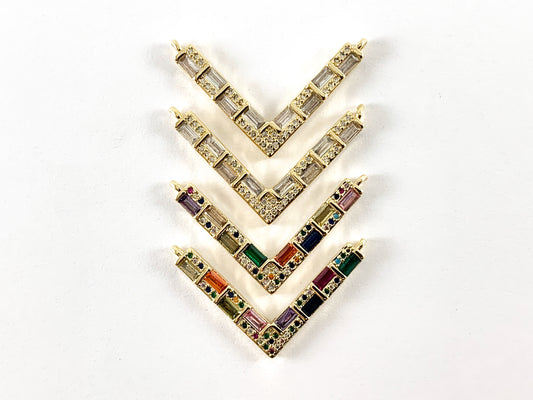 Real Gold Plated 18K Micro CZ Pave V Shape Connector Over Copper 4pcs