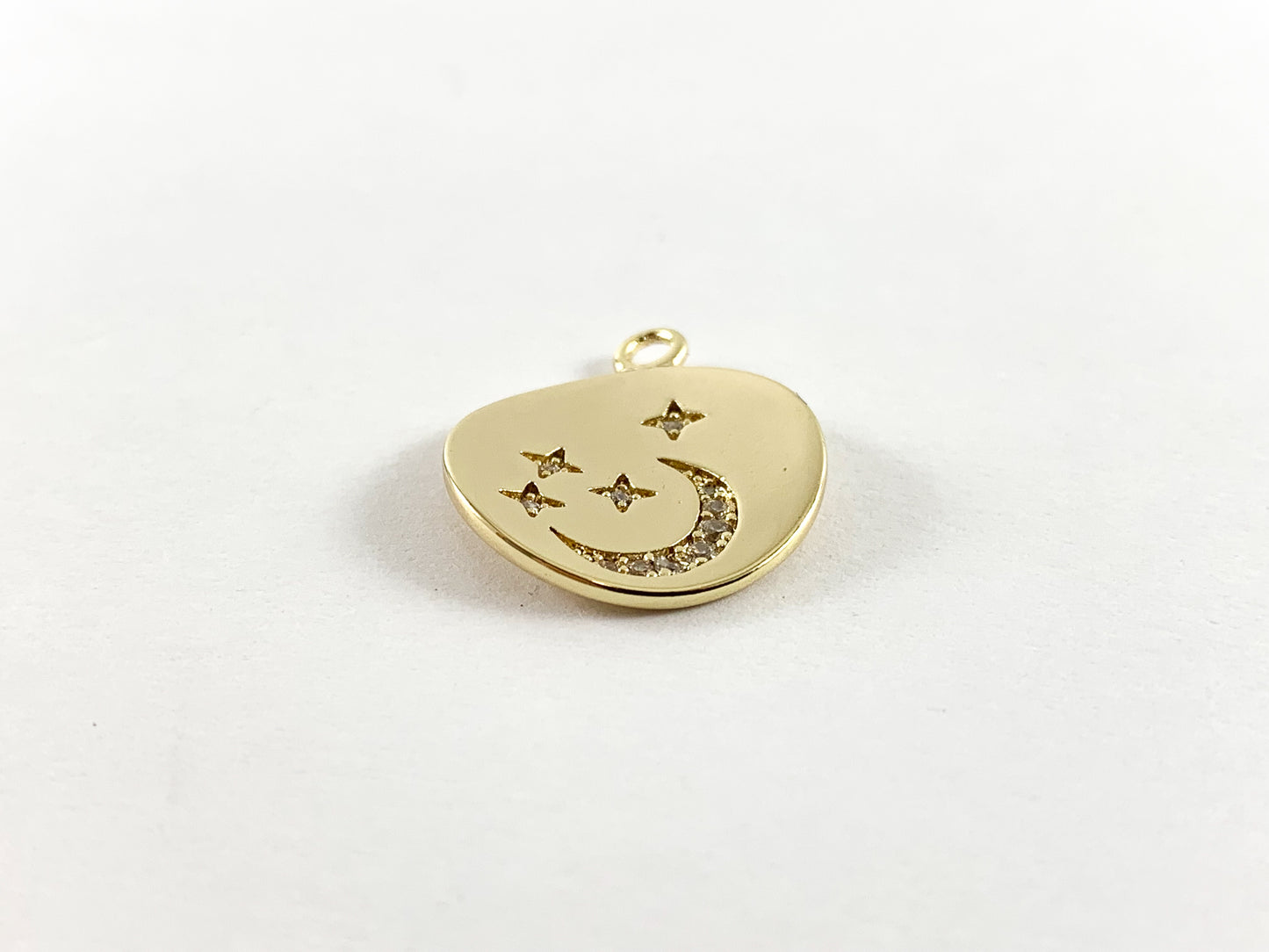 Real Gold 18K Plated Micro CZ Coin Star & Moon Crescent Pave Charm Over Copper 8pc