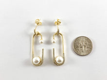 Load image into Gallery viewer, Real 18K Gold Plated CZ Pave Mother of Pearl Earring Over Copper 3pairs
