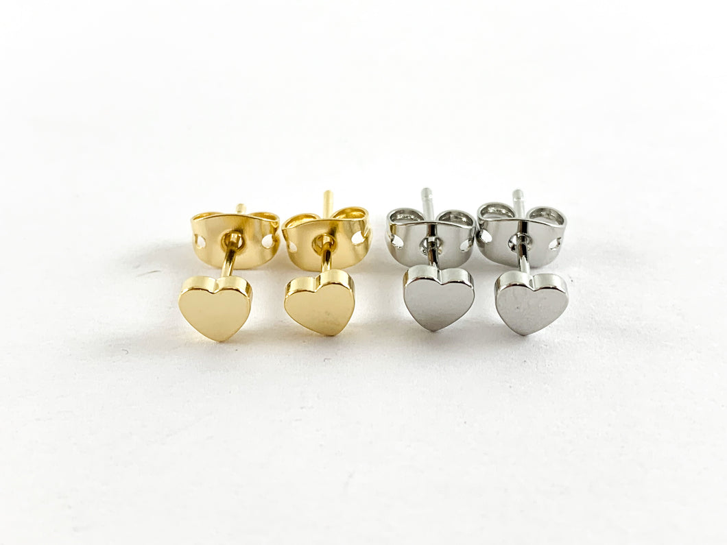 Real 18K Gold and Silver Plated Heart Earring Stud Component Over Copper 5 pairs