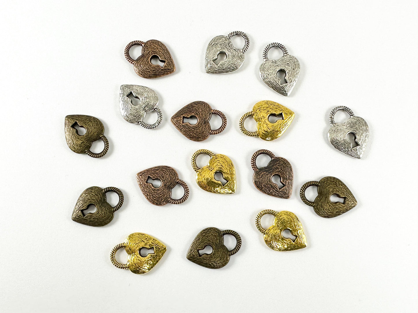 Pewter Rustic Heart Lock Charms Valentine's Day Heart Lock Textured Pendants in Antique Gold, Silver, Copper and Bronze Color