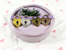 Load image into Gallery viewer, Pewter Rustic Heart Lock Charms Valentine&#39;s Day Heart Lock Textured Pendants in Antique Gold, Silver, Copper and Bronze Color
