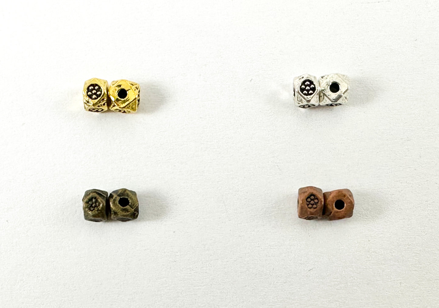 4x3mm Pewter Cube Faceted Spacer Beads Tiny Nugget Space Beads for Jewelry Making Antique Gold, Silver, Bronze, Copper
