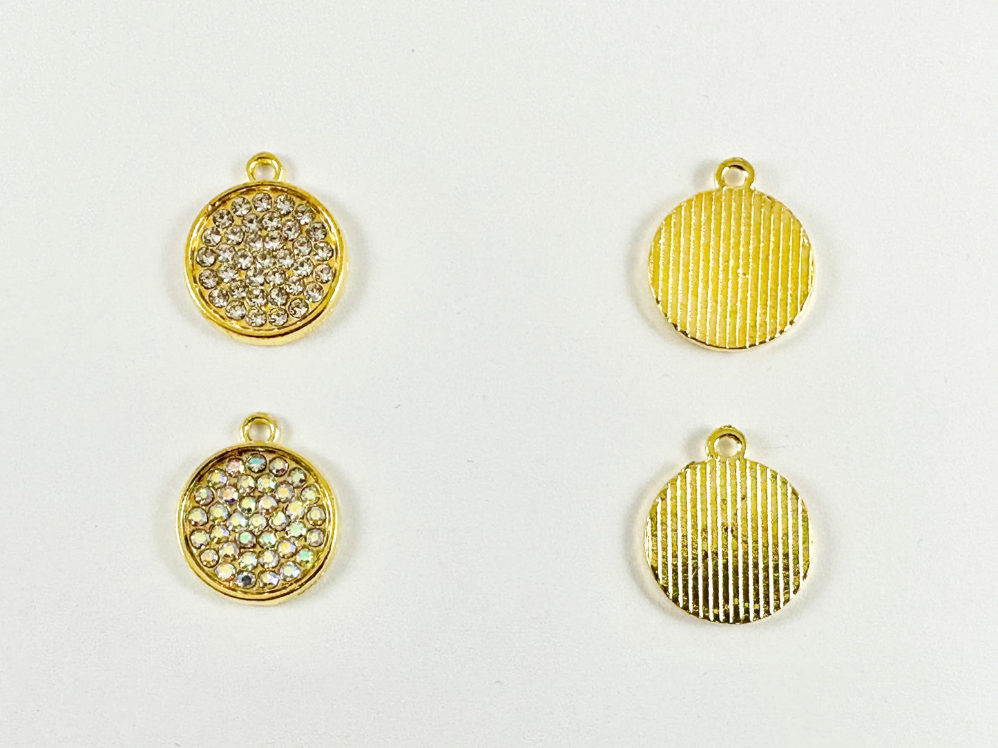 16mm Pewter Rhinestone Coin Charm Bezel 1 Loop Charm Available in Bronze, Copper, Gold, Silver and Gunmetal, Clear and Clear AB