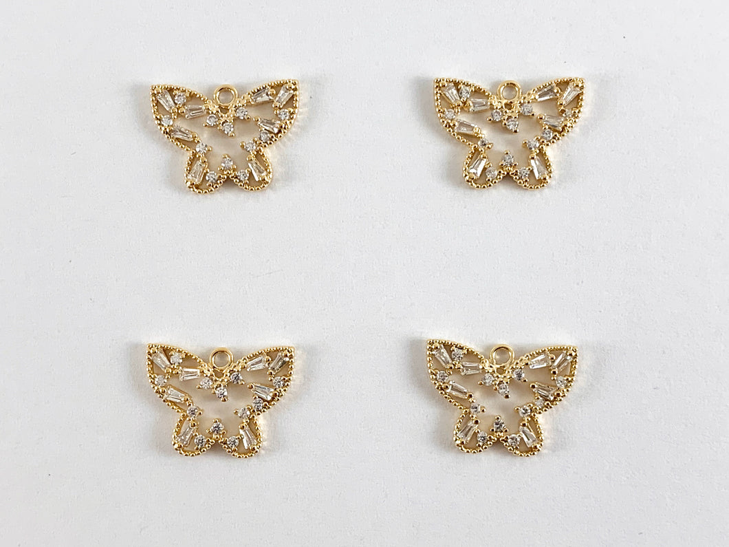 Real 18K Gold Plated Filigree CZ Pave Butterfly Charms 6PCS