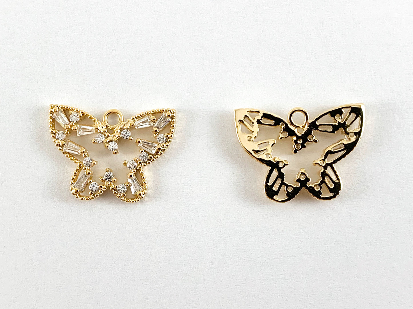 Real 18K Gold Plated Filigree CZ Pave Butterfly Charms 6PCS