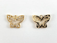 Load image into Gallery viewer, Real 18K Gold Plated Filigree CZ Pave Butterfly Charms 6PCS
