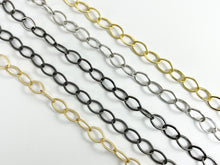 Load image into Gallery viewer, Real Gold Plated Copper Flat Oval Chain By The Yard in Gold, Silver, Gunmetal, Matte Gunmetal and Matte Gold Color
