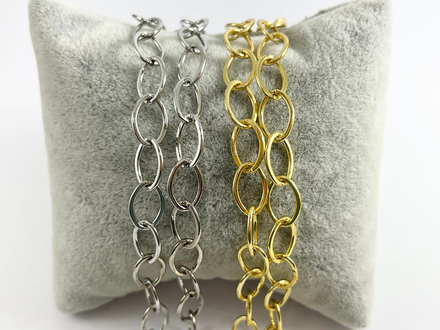 Real Gold Plated Copper Flat Oval Chain By The Yard in Gold, Silver, Gunmetal, Matte Gunmetal and Matte Gold Color