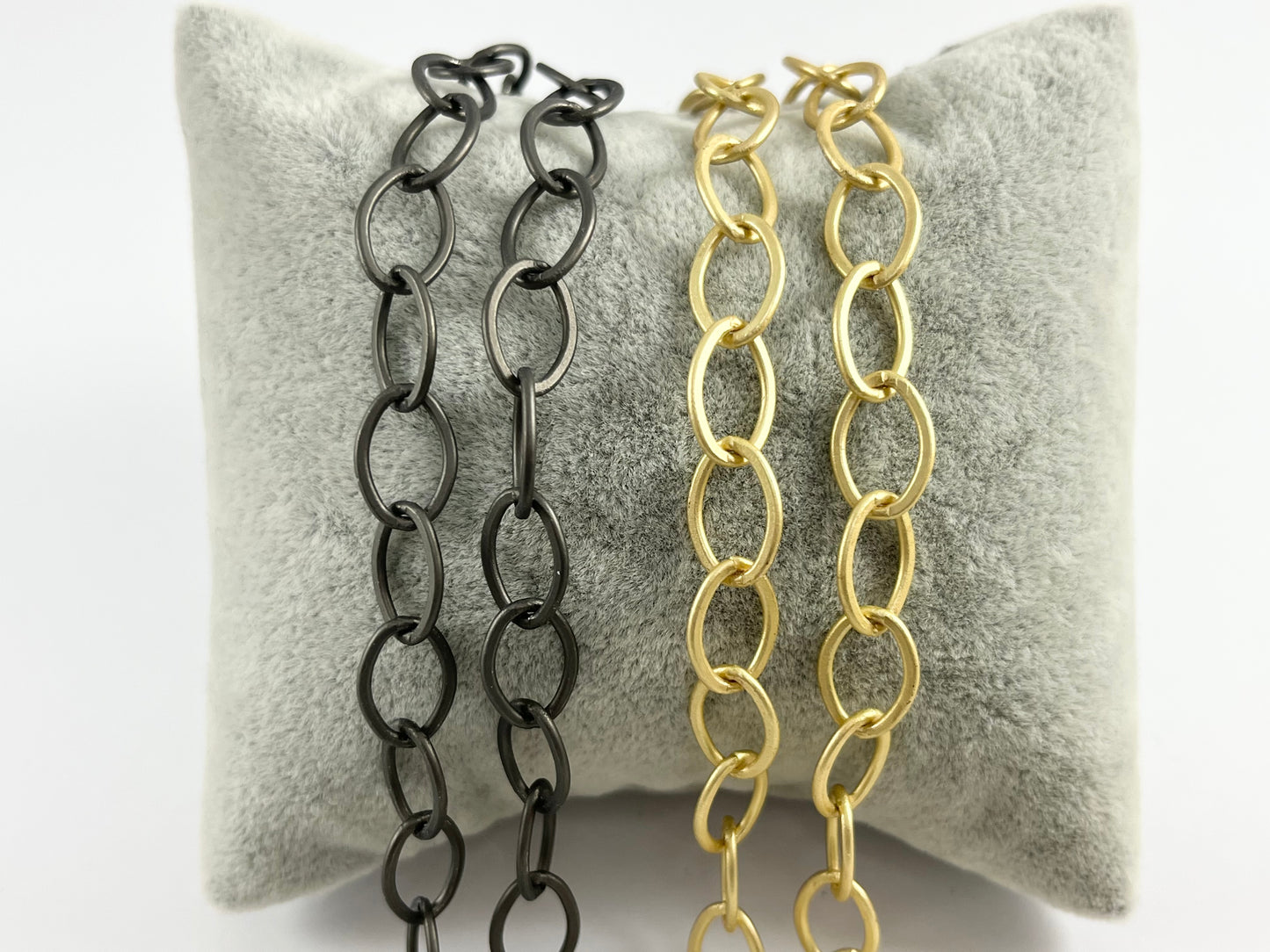 Real Gold Plated Copper Flat Oval Chain By The Yard in Gold, Silver, Gunmetal, Matte Gunmetal and Matte Gold Color