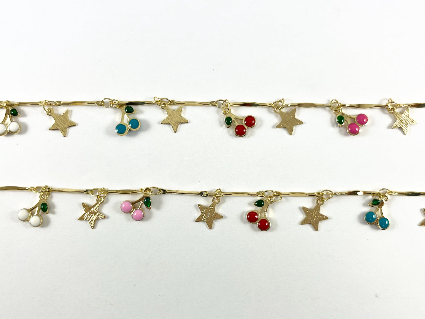 Cadena colgante de cereza y estrella de cobre chapada en oro de 18 quilates cortada a medida para hacer pulseras, tobilleras y collares