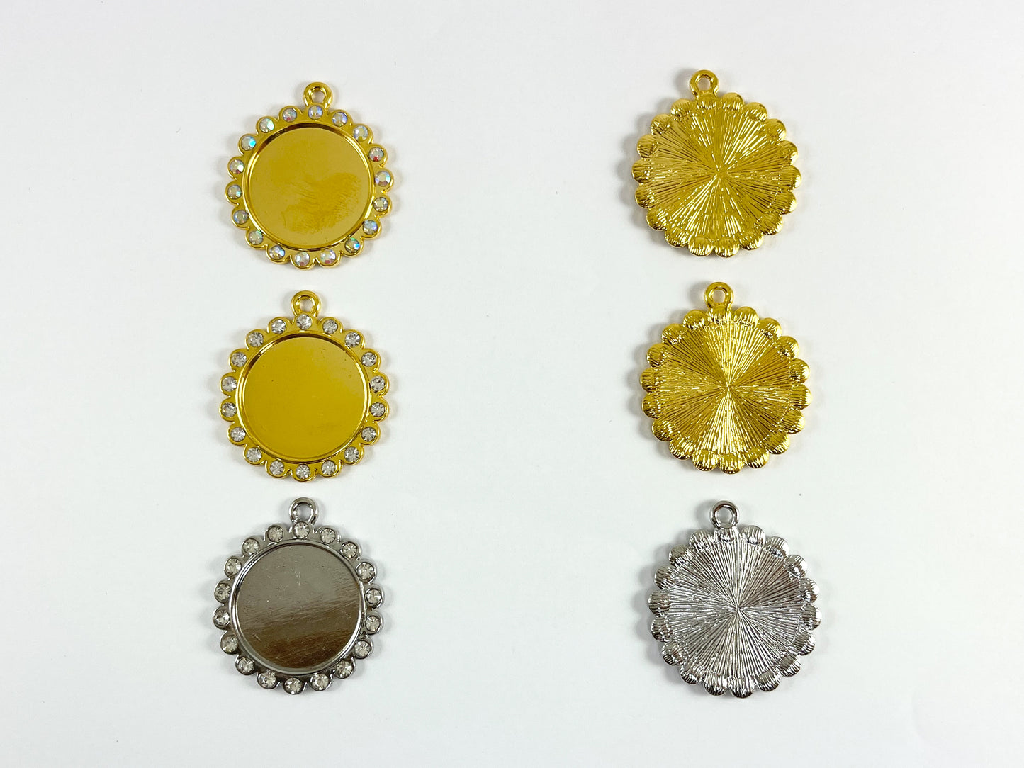 35mm Pewter Base Metal Rhinestone Coin Flower Bezel Tray Pendant Available in Gold and  Silver, Clear and Clear AB