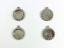 Load image into Gallery viewer, 25mm Pewter Base Metal Rhinestone Coin Flower Bezel Tray Pendant Available in Gold , Silver and Brass, Clear and Clear AB
