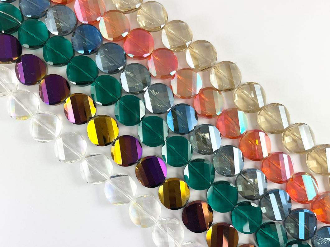 Faceted Shiny 18mm Twisted Coin Crystal Beads Dyed Glass Beads Strand 11 Colors Available!! Around 10