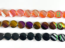 Load image into Gallery viewer, Faceted Shiny 18mm Twisted Coin Crystal Beads Dyed Glass Beads Strand 11 Colors Available!! Around 10&quot;
