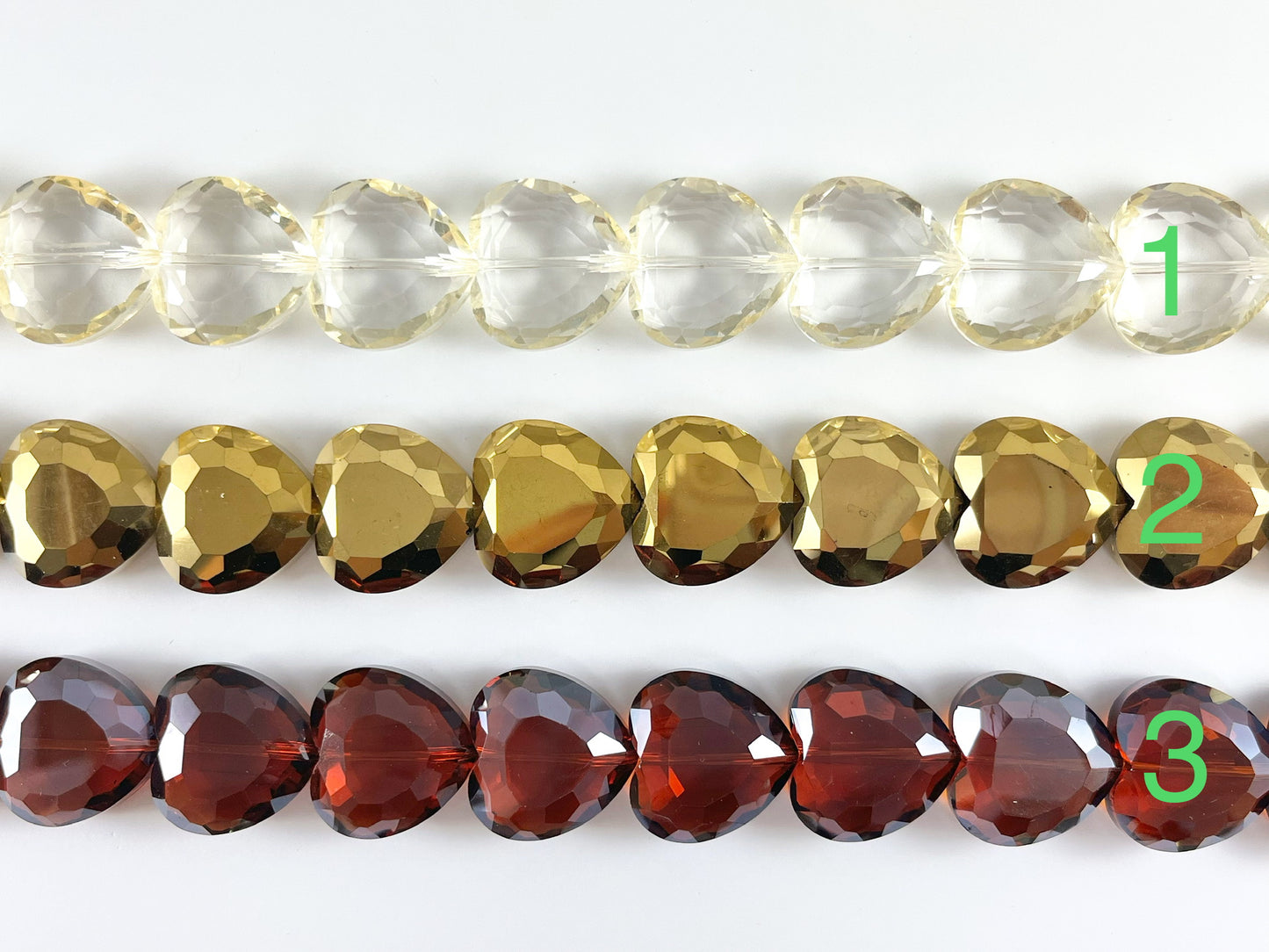22mm Puffy Heart Shiny Faceted Crystal Dyed Glass Beads 6 Colors Available Around 11"