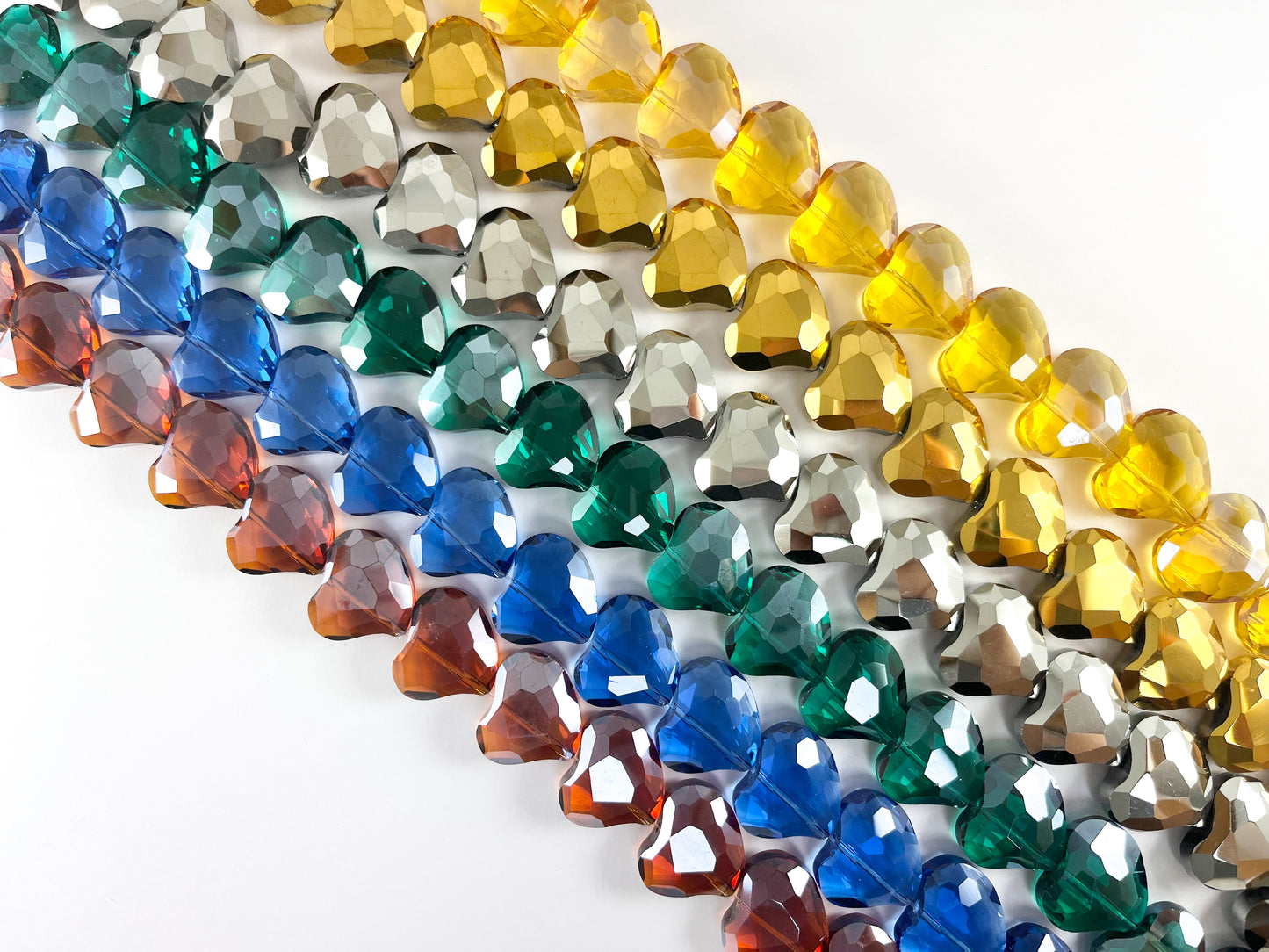 22mm Abstract Heart Shiny Faceted Crystal Dyed Glass Beads 6 Colors Available Around 11"