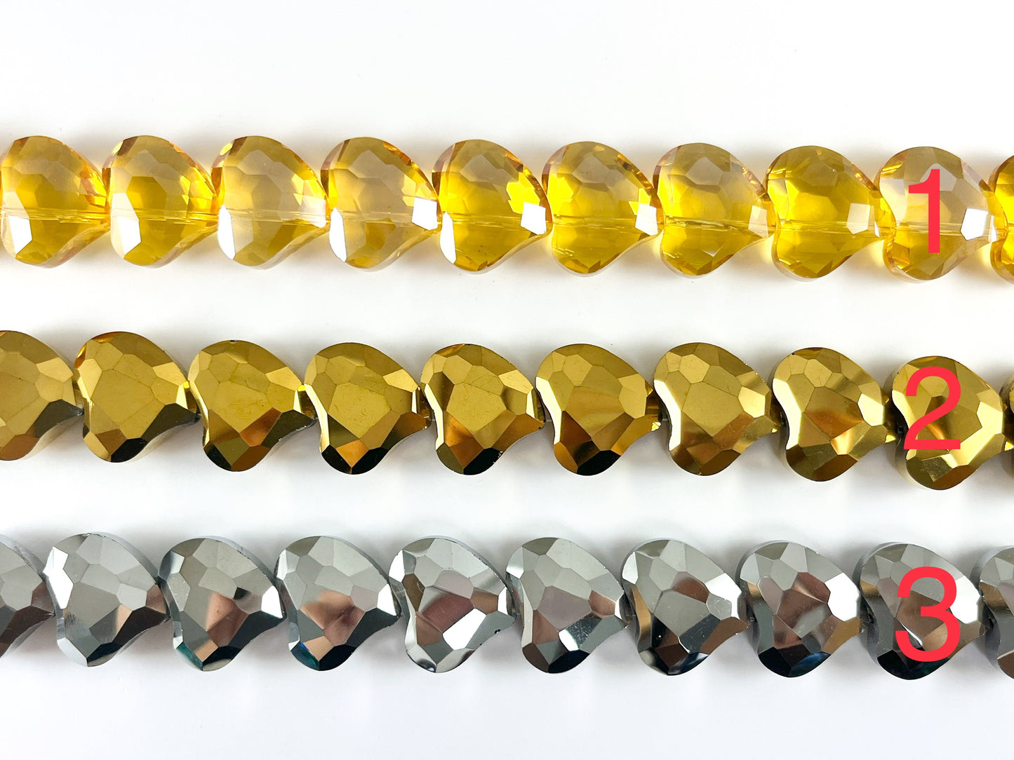 22mm Abstract Heart Shiny Faceted Crystal Dyed Glass Beads 6 Colors Available Around 11"