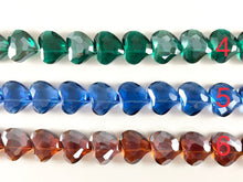 Load image into Gallery viewer, 22mm Abstract Heart Shiny Faceted Crystal Dyed Glass Beads 6 Colors Available Around 11&quot;
