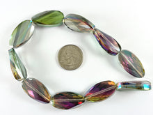 Load image into Gallery viewer, 15x30mm Twisted Oval Shiny Faceted Crystal Skinny Long Oval Dyed Glass Beads 4 Colors Available Around 11&quot;
