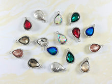 Load image into Gallery viewer, 17x27mm Pewter Rhinestone Silver Base Metal Teardrop Crystal Glass Charm 6PCS
