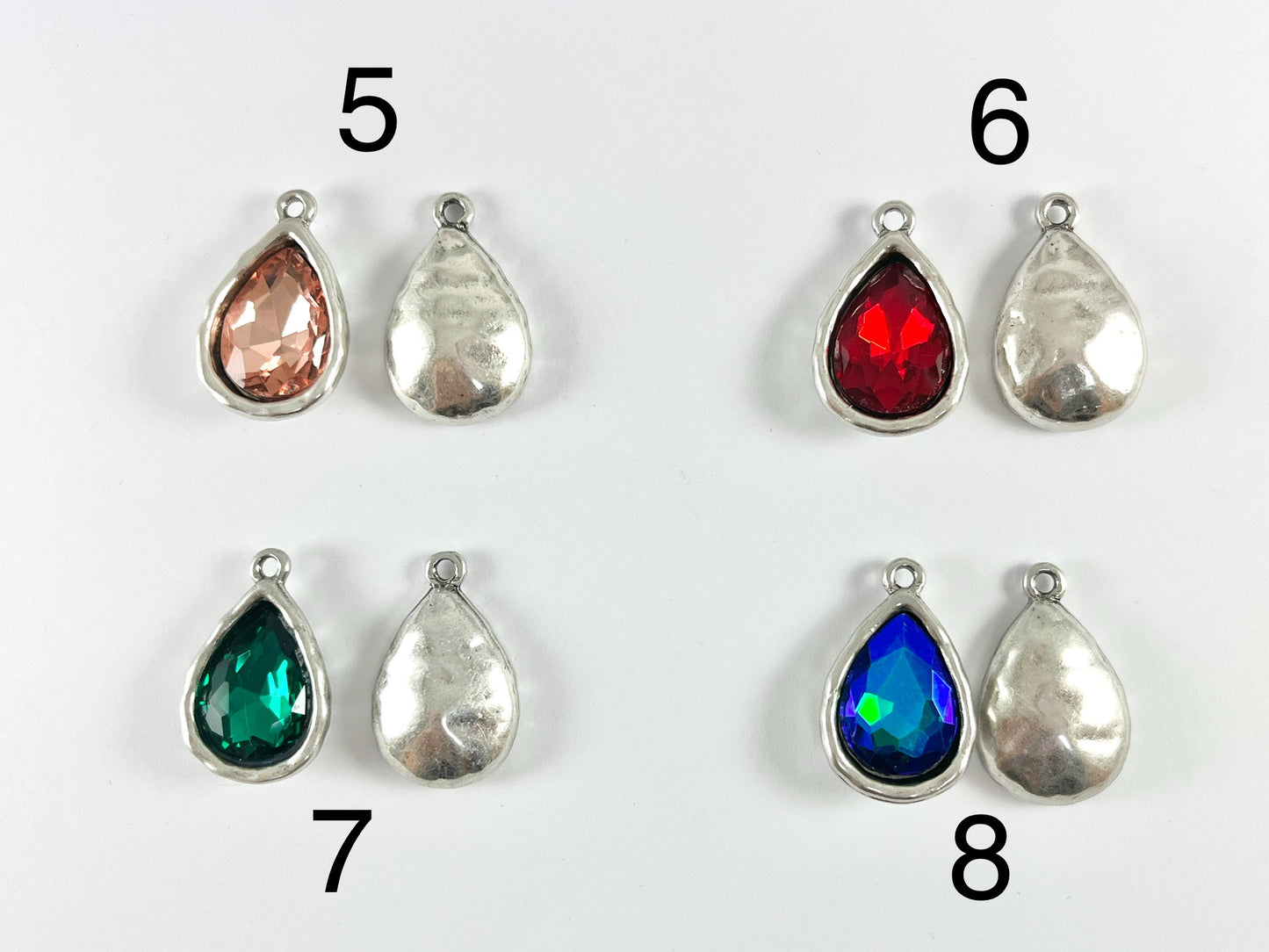17x27mm Pewter Rhinestone Silver Base Metal Teardrop Crystal Glass Charm 6PCS