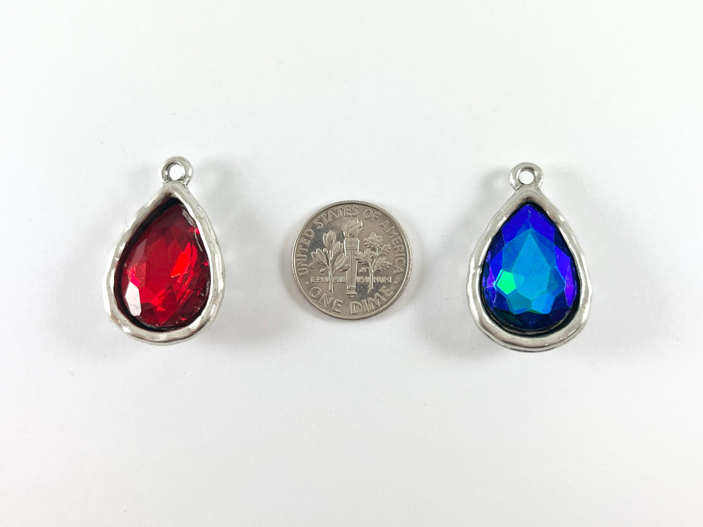 17x27mm Pewter Rhinestone Silver Base Metal Teardrop Crystal Glass Charm 6PCS