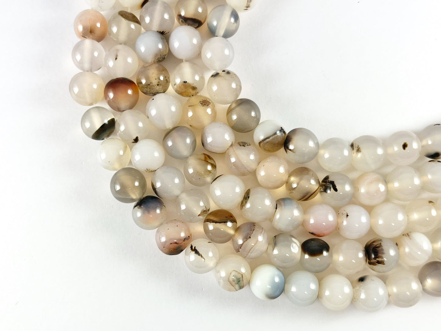 Dendritic Agate Round Smooth Natural White/Clear Stone Beads Beads 4mm 6mm 8mm 10mm 12mm 14mm Around 14-15"