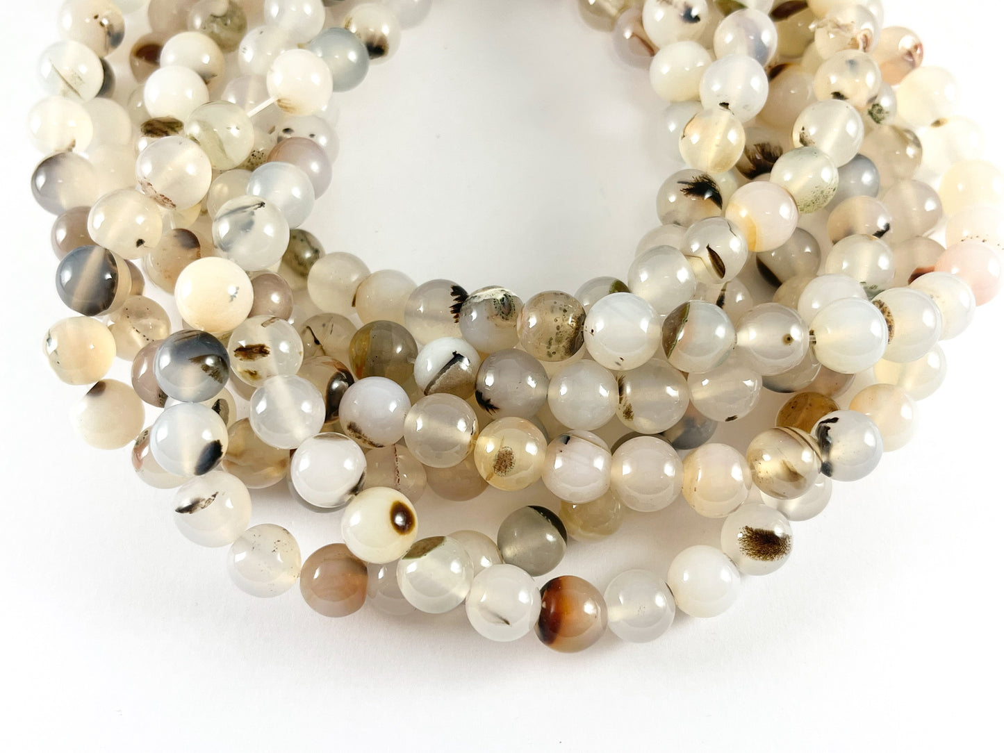 Dendritic Agate Round Smooth Natural White/Clear Stone Beads Beads 4mm 6mm 8mm 10mm 12mm 14mm Around 14-15"