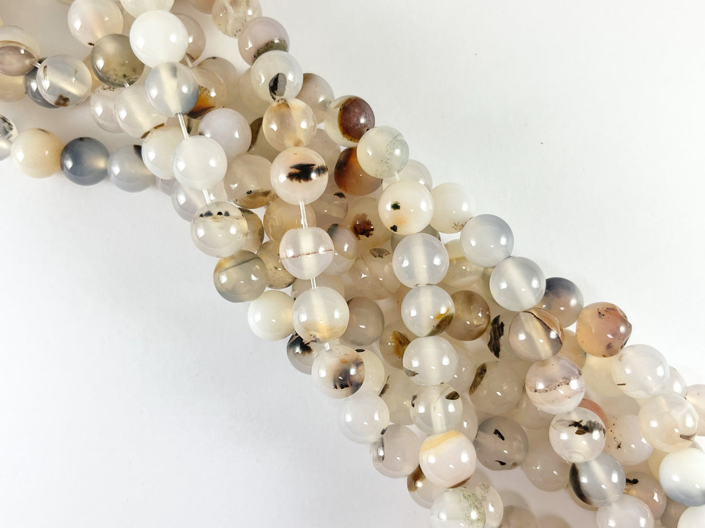 Dendritic Agate Round Smooth Natural White/Clear Stone Beads Beads 4mm 6mm 8mm 10mm 12mm 14mm Around 14-15"
