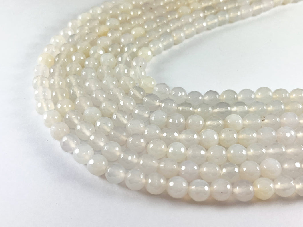 Cloudy Cream Color Dyed Agate Round Faceted Natural Stone Beads Beads 4mm 6mm 8mm 10mm 12mm Around 14-15