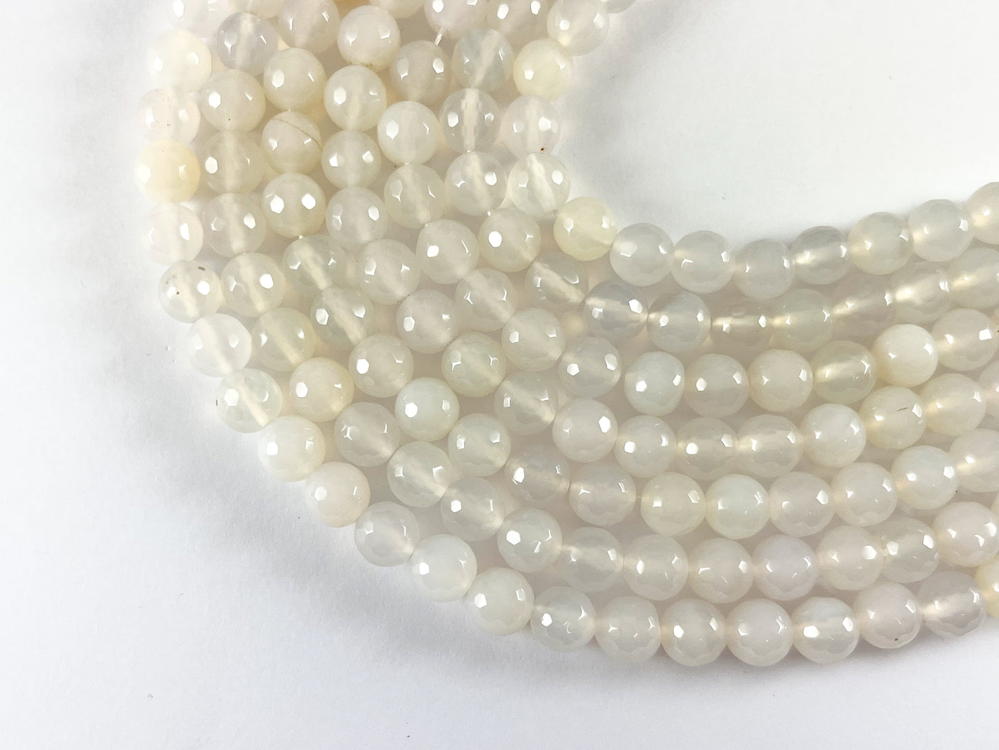 Cloudy Cream Color Dyed Agate Round Faceted Natural Stone Beads Beads 4mm 6mm 8mm 10mm 12mm Around 14-15"