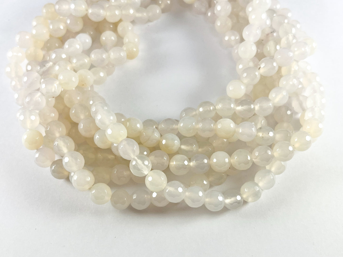Cloudy Cream Color Dyed Agate Round Faceted Natural Stone Beads Beads 4mm 6mm 8mm 10mm 12mm Around 14-15"