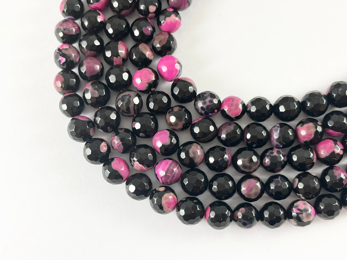 High Quality Black Pink Dyed Agate Round Faceted Natural Stone Beads Beads  6mm 8mm 10mm 12mm 14mm Around 15"