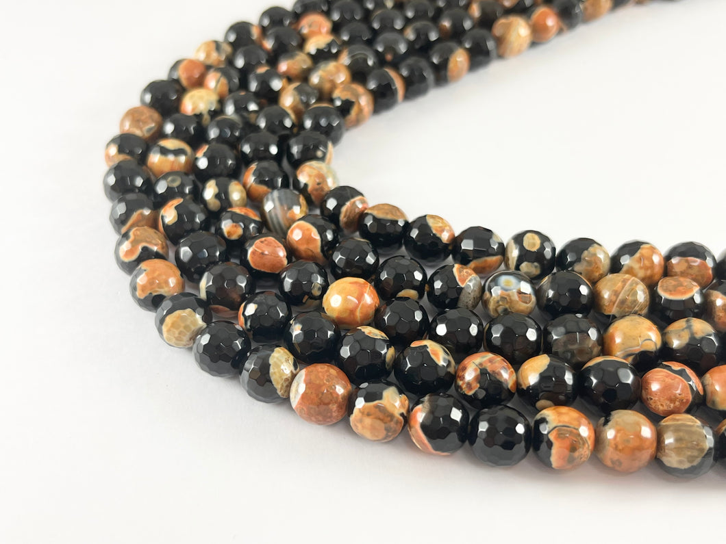 High Quality Black Orange Dyed Agate Round Faceted Natural Stone Beads Halloween Beads  6mm 8mm 10mm 12mm 14mm Around 15
